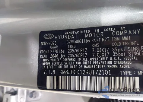 2024 Hyundai Tucson Blue from USA, damaged, VIN KM8JBCD12RU172101